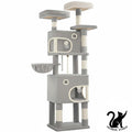 Arbre à chat Hzuaneri 180 cm avec 8 poteaux à griffer, 3 plateformes, 2 niches, un panier, des balles en peluche et une corde en sisal.
