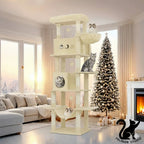 Arbre à Chat 210 cm – 8 Poteaux Griffoirs, 2 Niches, Plateformes, Hamac