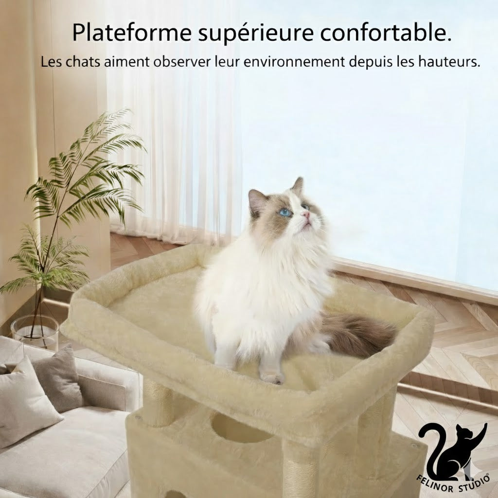 Arbre à Chat 210 cm – 8 Poteaux Griffoirs, 2 Niches, Plateformes, Hamac