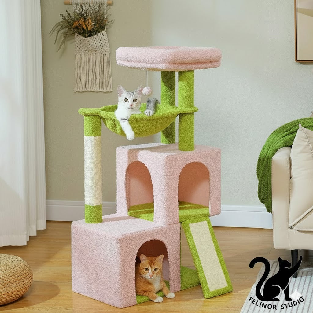 Arbre à Chat pour Chats d’Intérieur – Arbre à Chat Multiniveau avec Niches Spacieuses, Griffoirs en Sisal et Jouets