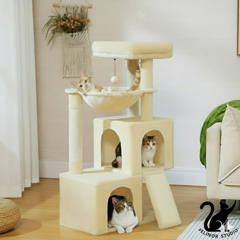 Arbre à Chat pour Chats d’Intérieur – Arbre à Chat Multiniveau avec Niches Spacieuses, Griffoirs en Sisal et Jouets