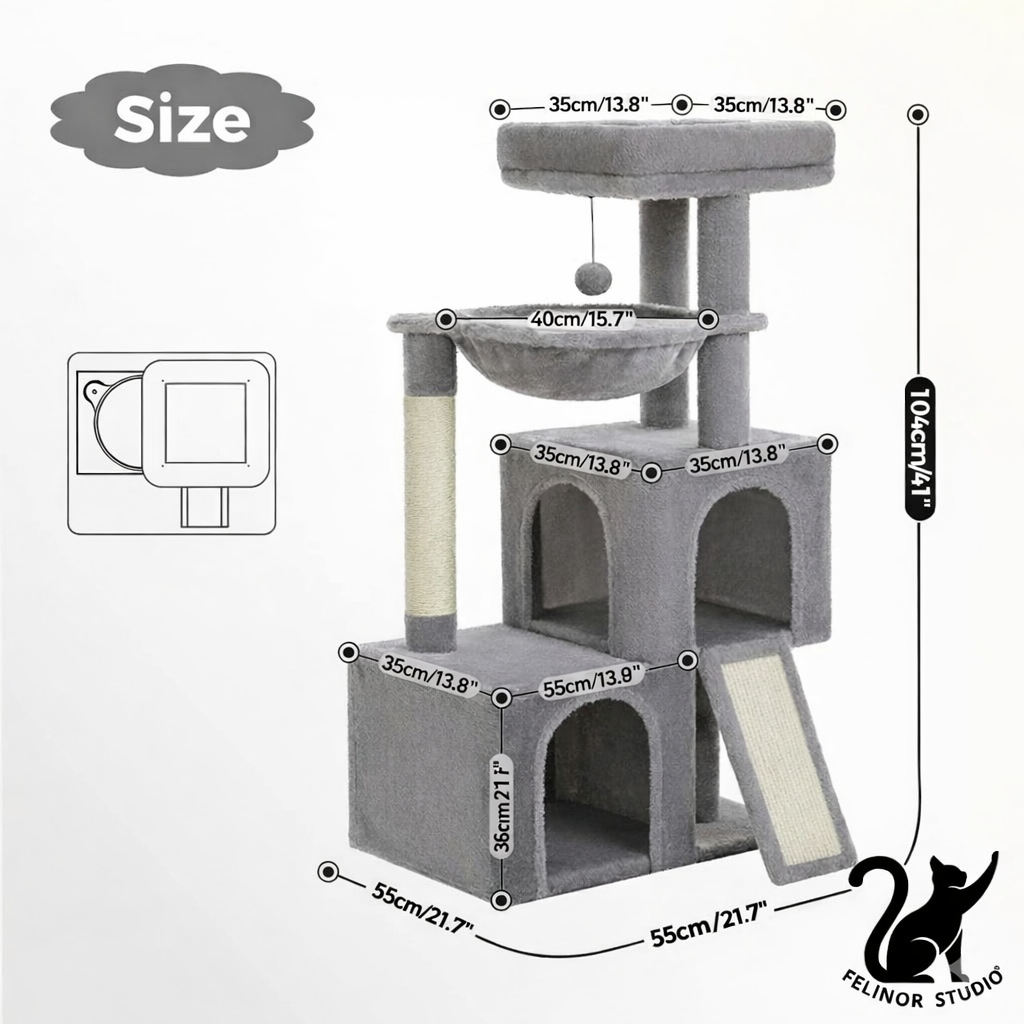 Arbre à Chat pour Chats d’Intérieur – Arbre à Chat Multiniveau avec Niches Spacieuses, Griffoirs en Sisal et Jouets