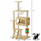Arbre à Chat Multifonction en Bois – Villa avec Niche, Griffoir et Plateformes de Jeu – Mobilier Design pour Chats Toutes Saisons