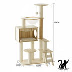 Arbre à Chat Multifonction en Bois – Villa avec Niche, Griffoir et Plateformes de Jeu – Mobilier Design pour Chats Toutes Saisons
