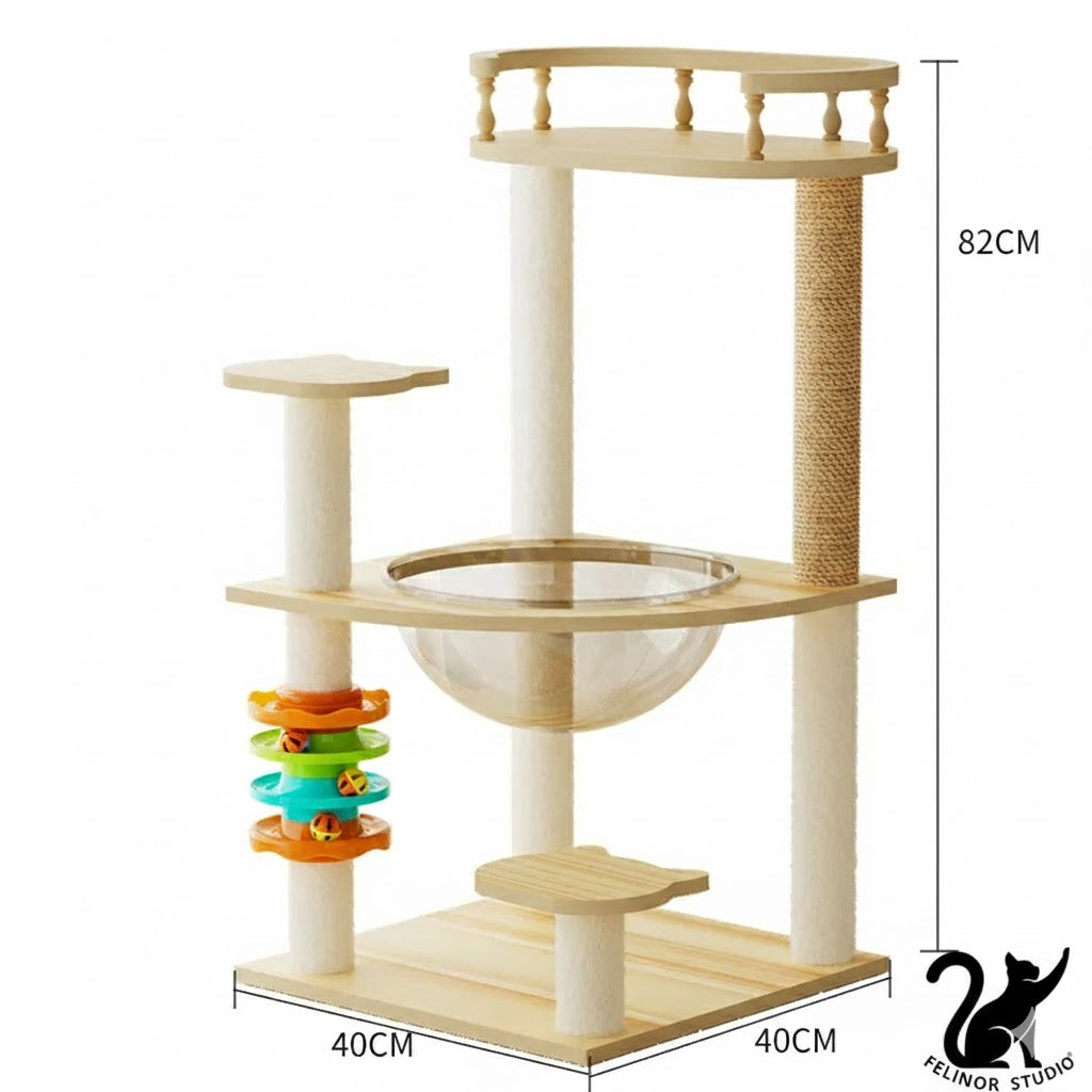 Arbre à Chat Multifonction en Bois – Villa avec Niche, Griffoir et Plateformes de Jeu – Mobilier Design pour Chats Toutes Saisons
