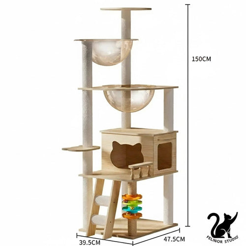 Arbre à Chat Multifonction en Bois – Villa avec Niche, Griffoir et Plateformes de Jeu – Mobilier Design pour Chats Toutes Saisons