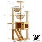 Arbre à Chat Multifonction en Bois – Villa avec Niche, Griffoir et Plateformes de Jeu – Mobilier Design pour Chats Toutes Saisons