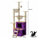 Arbre à Chat Multifonction en Bois – Villa avec Niche, Griffoir et Plateformes de Jeu – Mobilier Design pour Chats Toutes Saisons