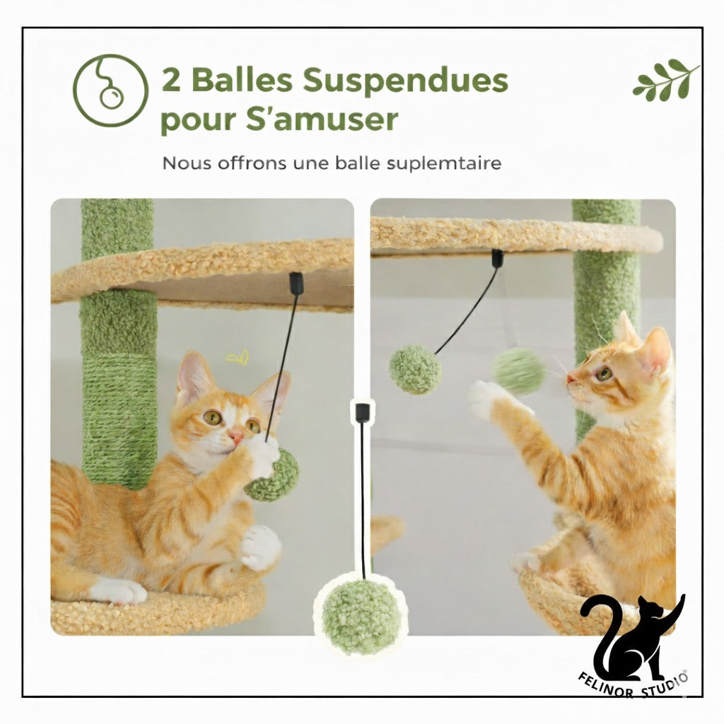 Arbre à chat en bois réglable en hauteur – Tour du sol au plafond avec grand hamac et griffoirs en sisal, condo confortable pour chats d’intérieur