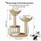 Arbre à Chat 3 Niveaux en Bois – Griffoir en Sisal avec Niches et Paniers – Arbre à Chat d’Intérieur