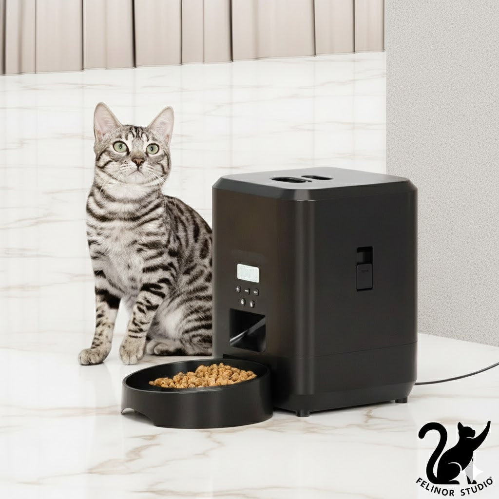 Distributeur automatique de croquettes intelligent ZYfeeder pour chat et chien – Mangeoire programmable avec portions contrôlées et alimentation lente
