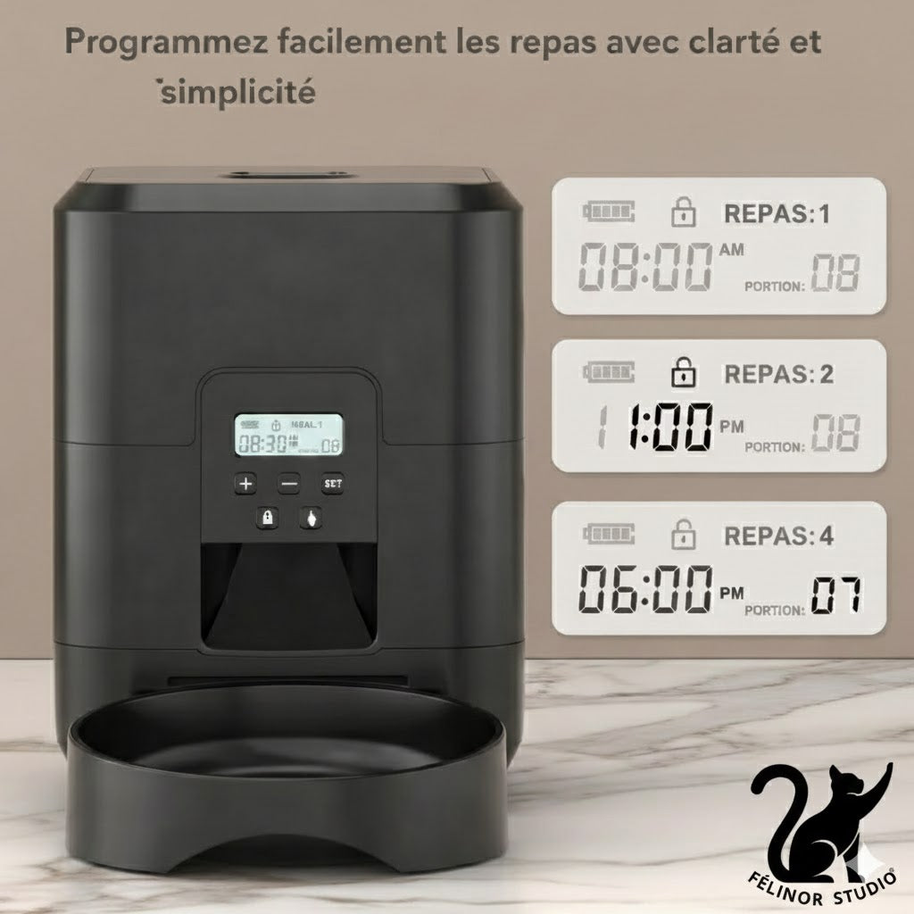 Distributeur automatique de croquettes intelligent ZYfeeder pour chat et chien – Mangeoire programmable avec portions contrôlées et alimentation lente