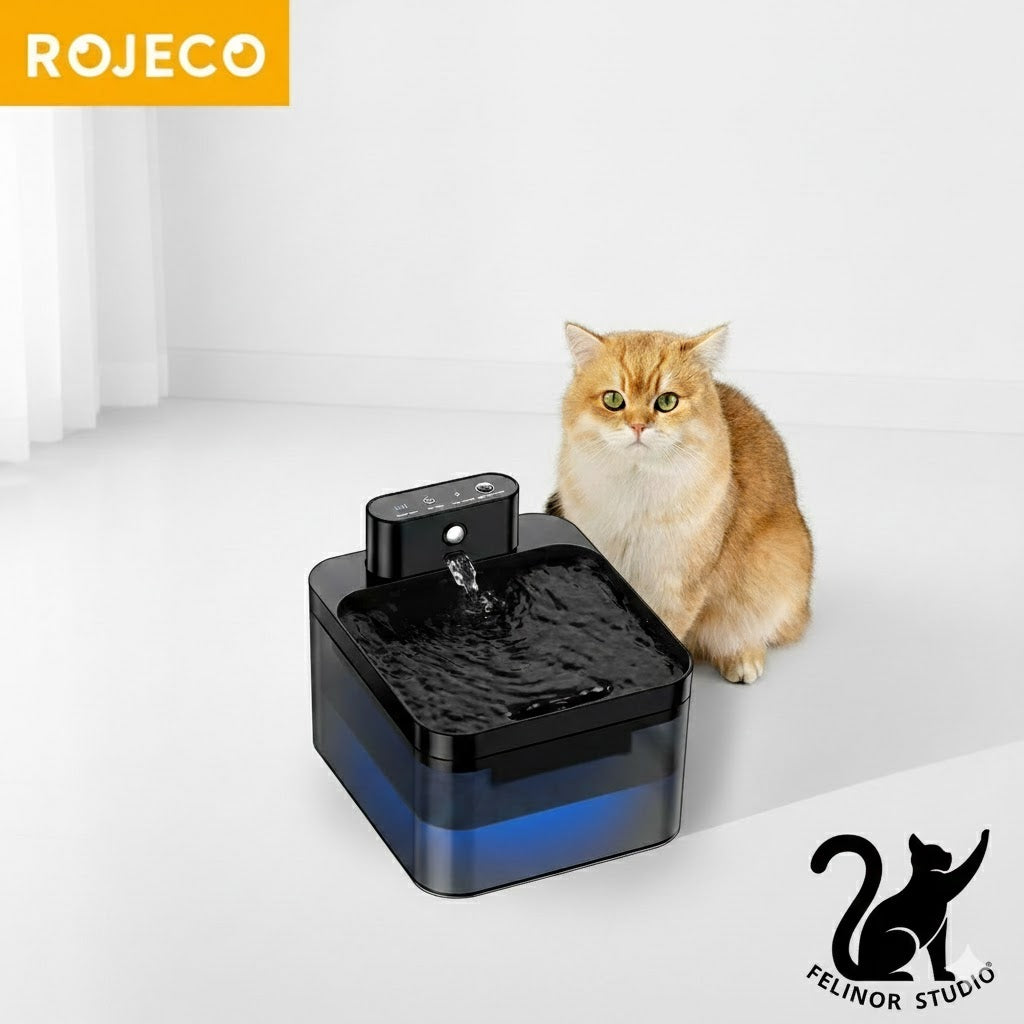 ROJECO fontaine à eau automatique sans fil pour chat – Distributeur d’eau intelligent avec capteur infrarouge et batterie 2600 mAh
