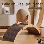 Griffoir 2-en-1 pour chat – Balle à griffer en bois, colonne et planche en sisal naturel, surface résistante pour entretenir les griffes