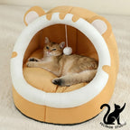 Lit chaud pour chat en forme de grotte – Maison d’hiver douillette avec coussin, panier moelleux pour chats et petits chiens
