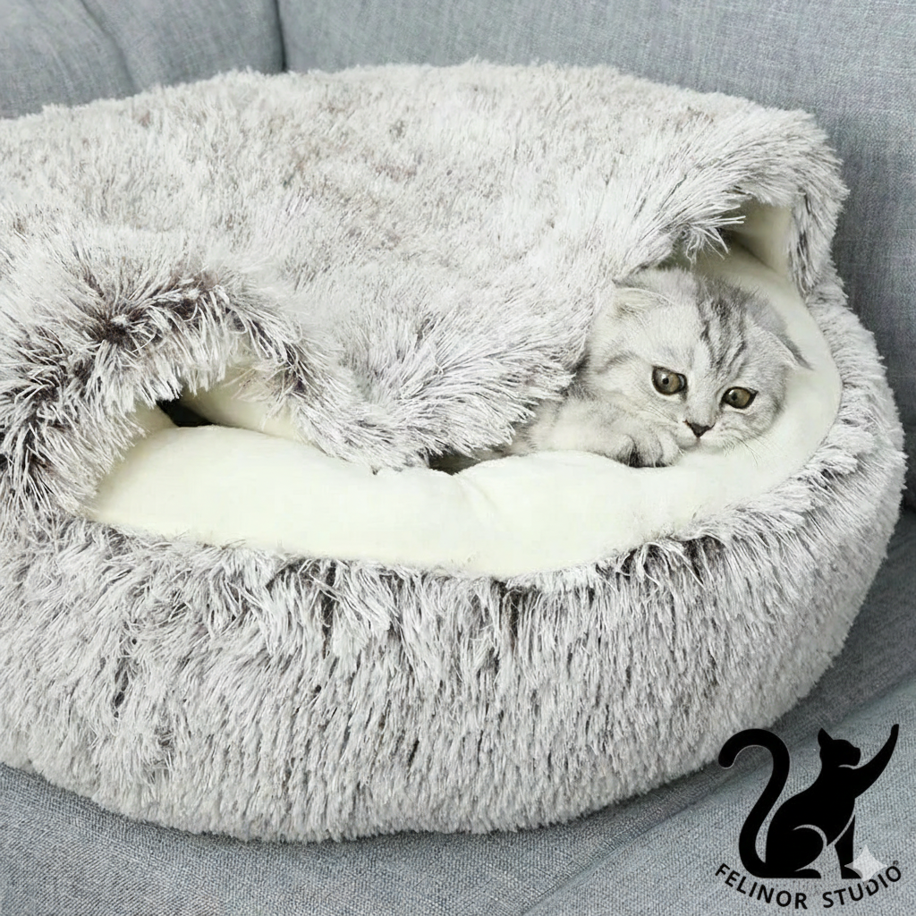Lit pour chat en peluche 2-en-1 – Chaud et ultra confortable