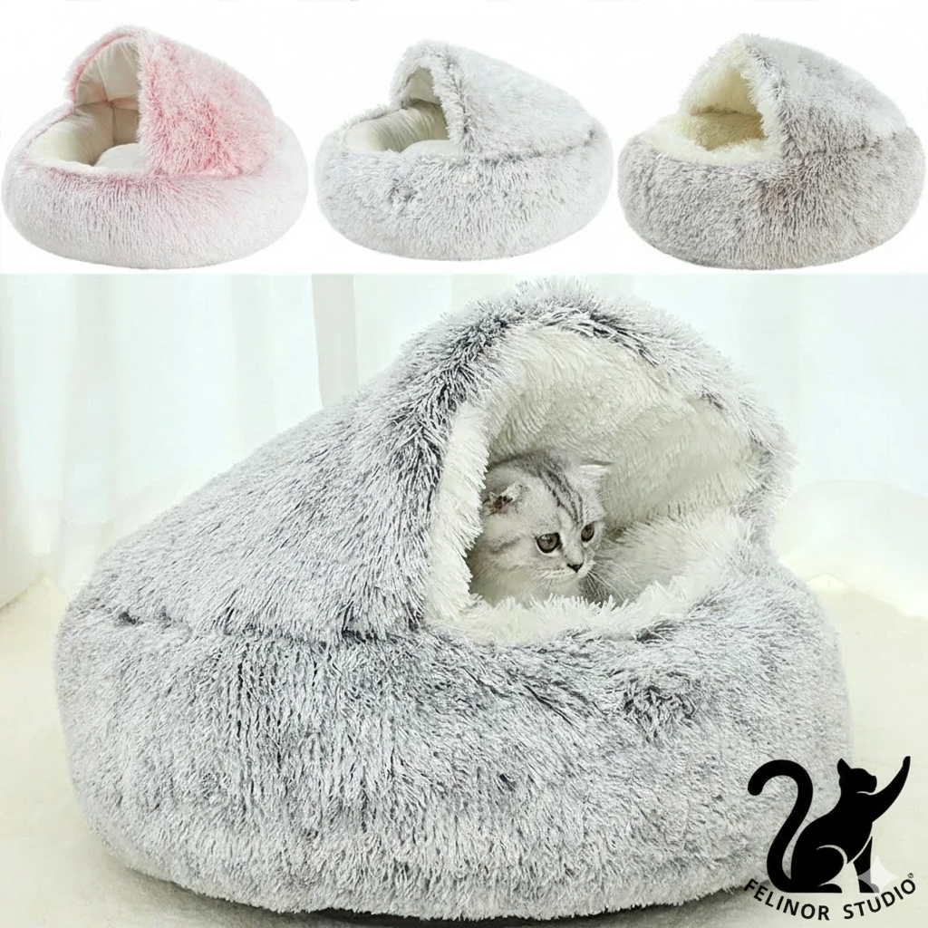 Lit pour chat en peluche 2-en-1 – Chaud et ultra confortable