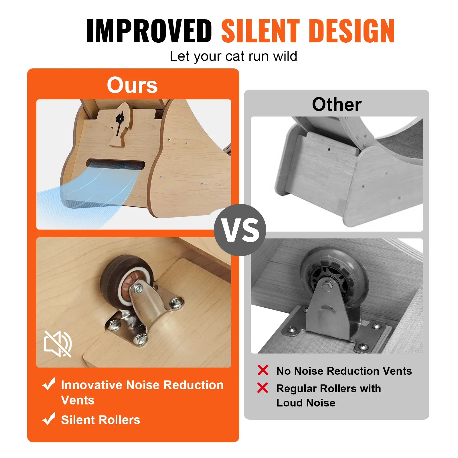 SucceBuy Wooden Cat Exercise Wheel Large Cat Treadmill Wheel for Indoor Cat Running Wheel with Detachable Carpet& Cat Teaser