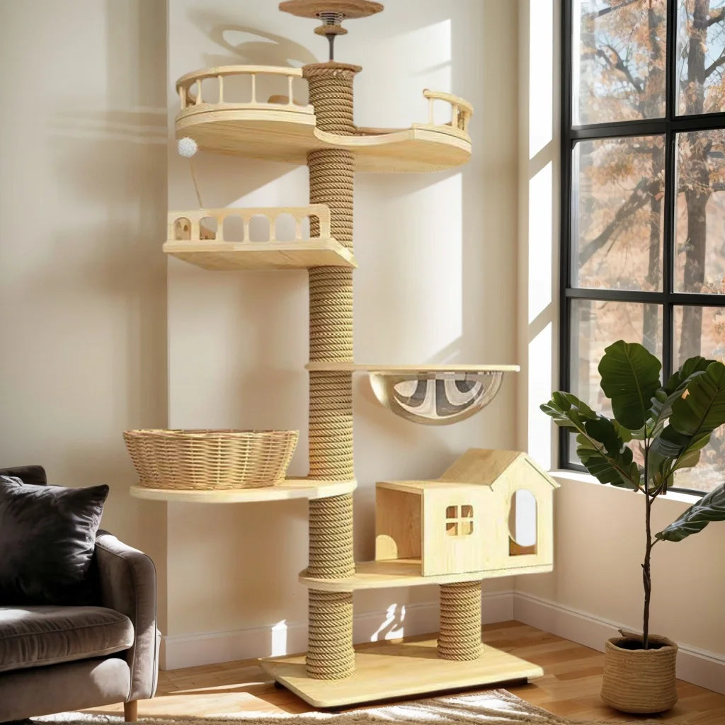 Arbre à chat premium en bois – Structure réglable et ultra stable