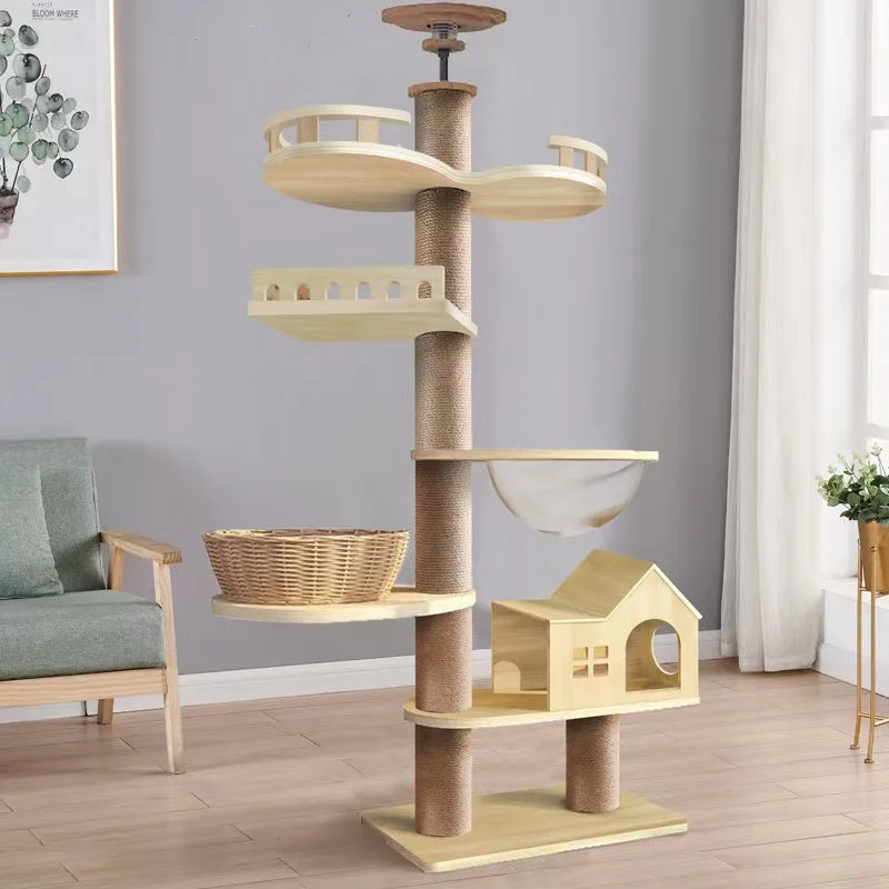 Arbre à chat premium en bois – Structure réglable et ultra stable