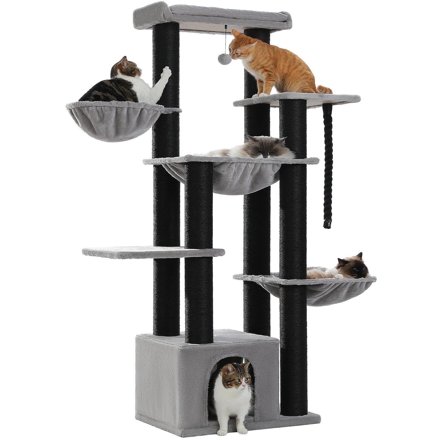 Arbre à Chat Grand Taille – Arbre à Chat Robuste Pawz Road pour Grands Chats avec 11 Poteaux Sisal, Hamac, Maison et Perchoir XL