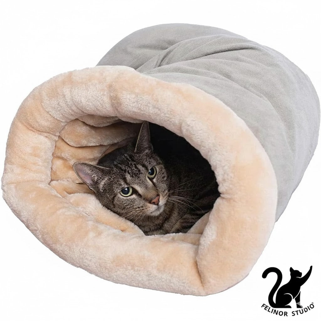 Sac de couchage chaud pour chat – Nid semi-fermé pour l’automne et l’hiver, confortable, démontable et lavable, idéal pour petits et moyens animaux