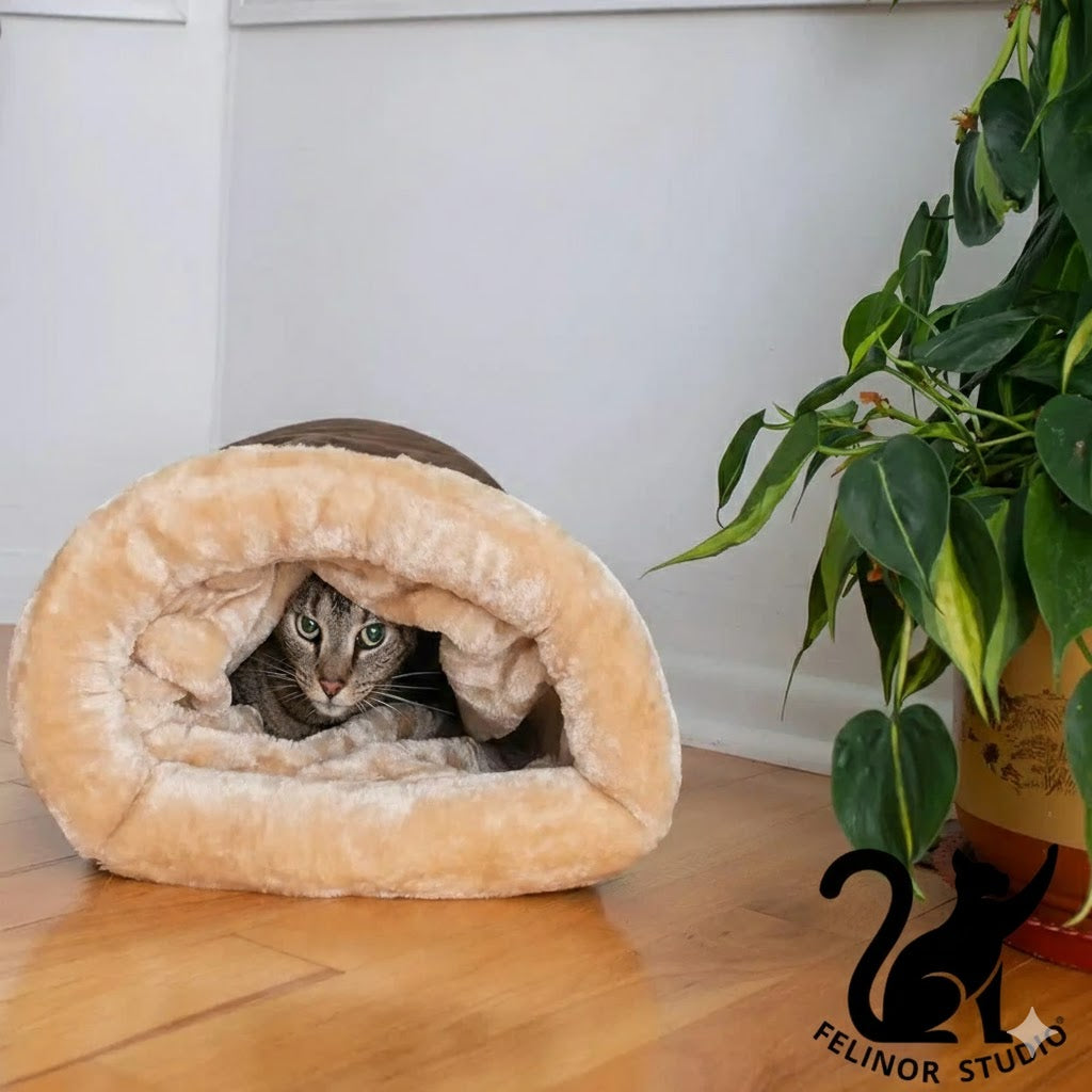 Sac de couchage chaud pour chat – Nid semi-fermé pour l’automne et l’hiver, confortable, démontable et lavable, idéal pour petits et moyens animaux