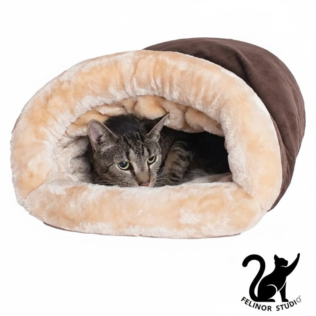 Sac de couchage chaud pour chat – Nid semi-fermé pour l’automne et l’hiver, confortable, démontable et lavable, idéal pour petits et moyens animaux