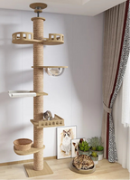 Arbre à chat plafond réglable – Tour multi-niveaux avec griffoirs, hamac et maison pour chats