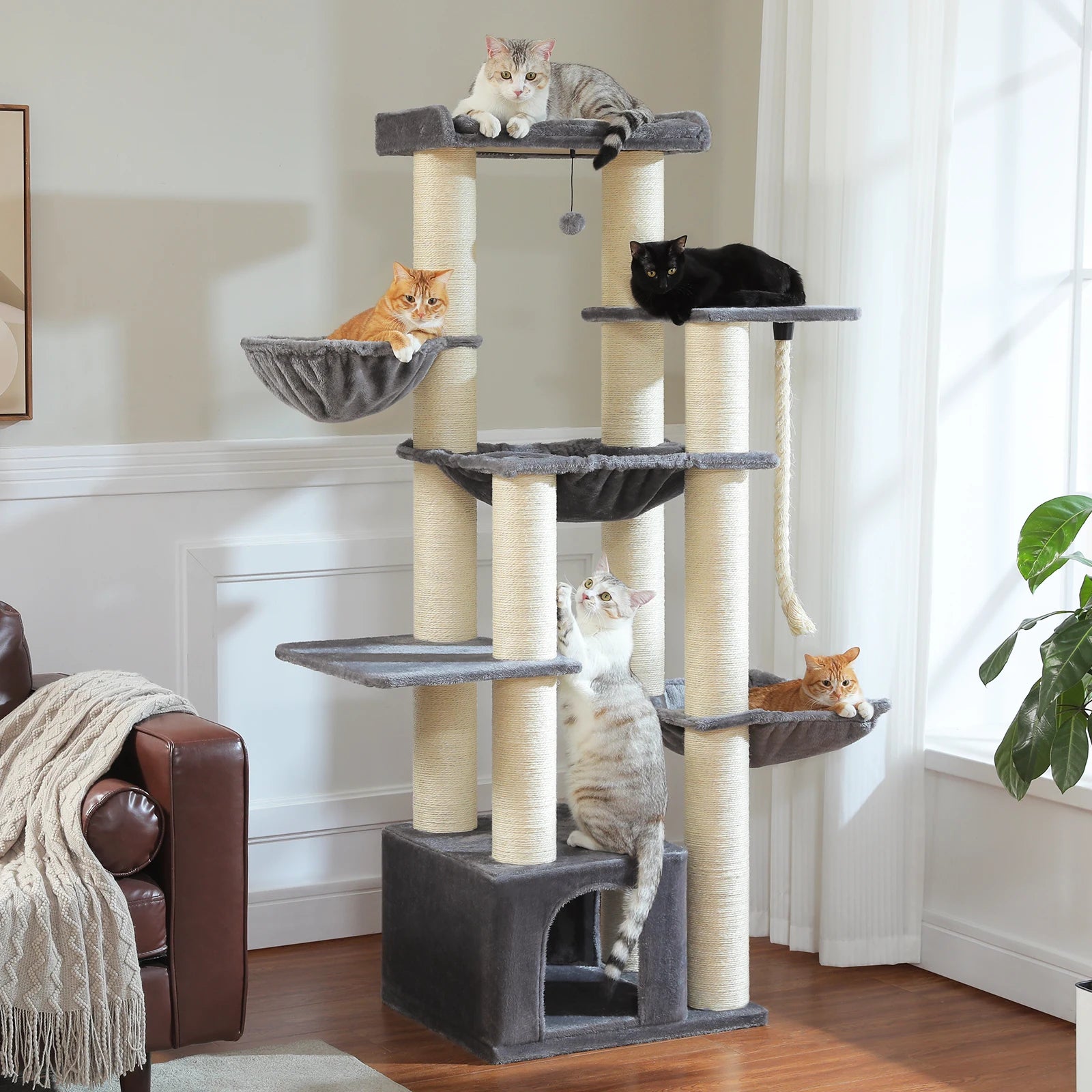 Arbre à Chat Grand Taille – Arbre à Chat Robuste Pawz Road pour Grands Chats avec 11 Poteaux Sisal, Hamac, Maison et Perchoir XL
