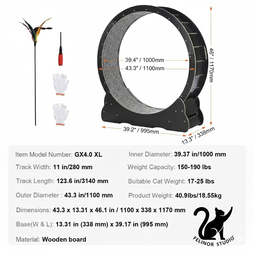 Tapis de course pour chat en bois – Roue d’exercice silencieuse 75, 81, 110 ou 132 cm – Antidérapant, stable et sécurisé pour chats d’intérieur
