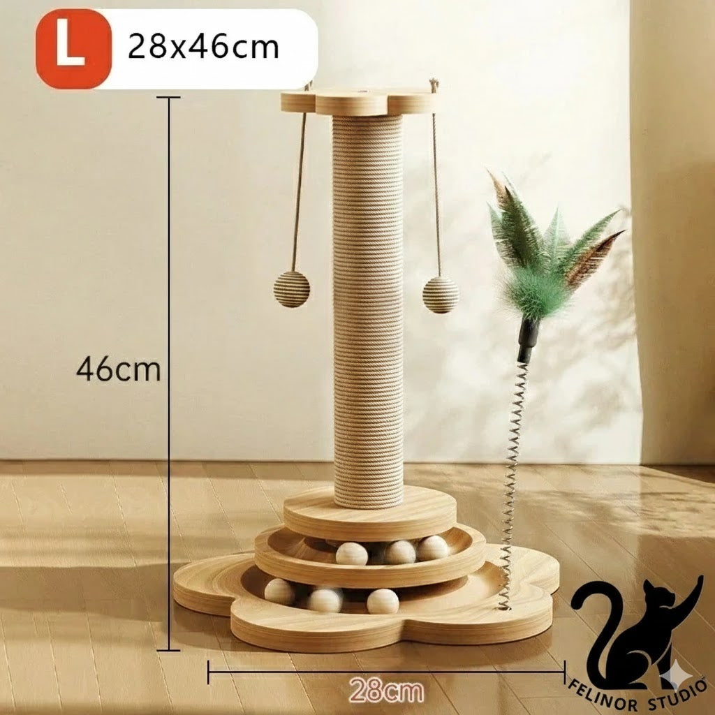 Griffoir en sisal pour chat – Poteau rotatif en bois massif, jouet durable et résistant pour l’entretien des griffes et la protection des meubles
