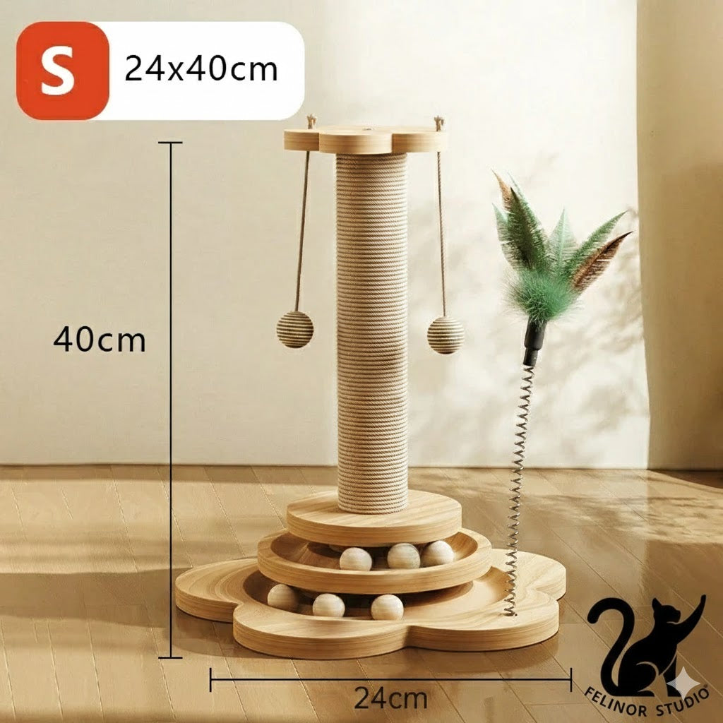 Griffoir en sisal pour chat – Poteau rotatif en bois massif, jouet durable et résistant pour l’entretien des griffes et la protection des meubles