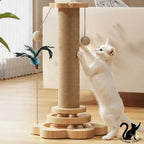 Griffoir en sisal pour chat – Poteau rotatif en bois massif, jouet durable et résistant pour l’entretien des griffes et la protection des meubles
