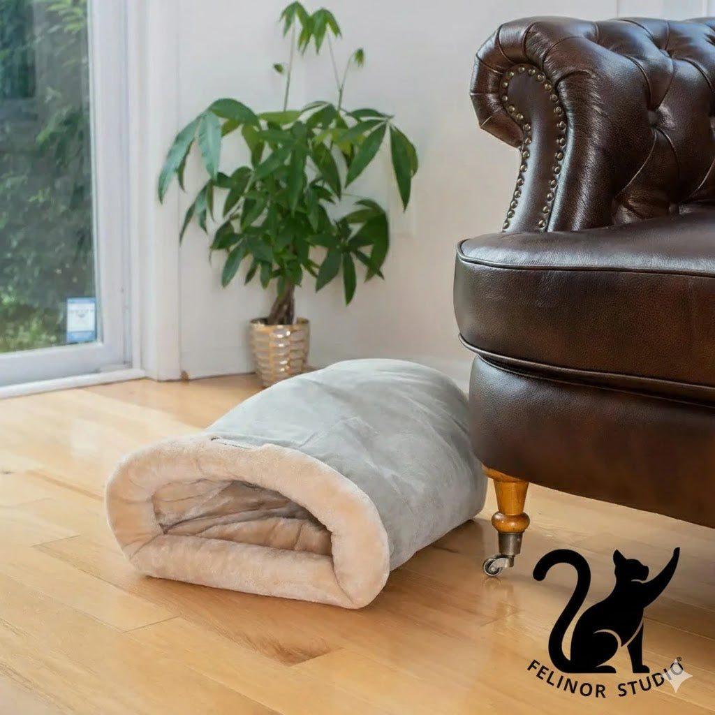 Sac de couchage chaud pour chat – Nid semi-fermé pour l’automne et l’hiver, confortable, démontable et lavable, idéal pour petits et moyens animaux